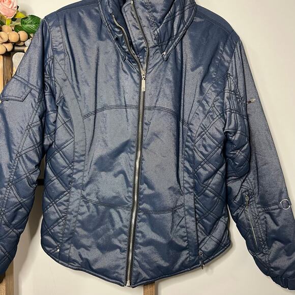 Nils Quilted Metallic Denim Ski‎ Jacket Blue Full Zip Size 12 - Picture 5 of 13